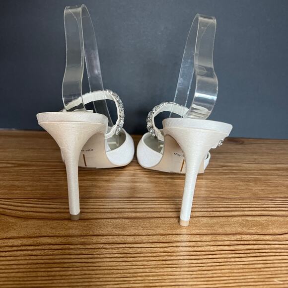 Dolce Vita Kanika White Satin Rhinestone Slip On Heeled Mules Womens 9.5 Pumps - Picture 7 of 15